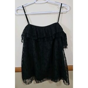 J. Crew Black Fluttery Lace Tulle Layered Cami Blouse Top Sleeveless S
